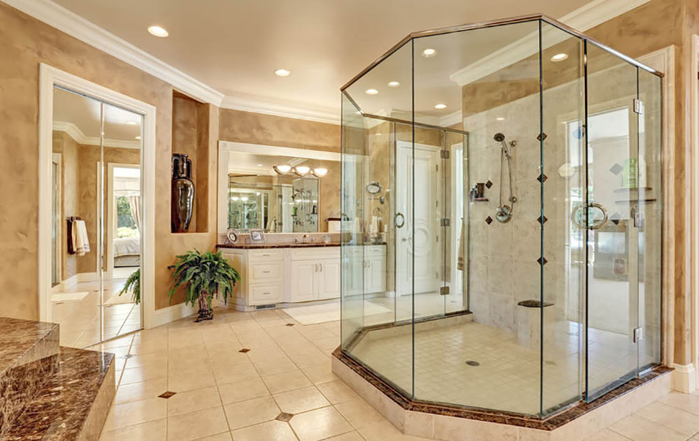 a bathroom glass shower